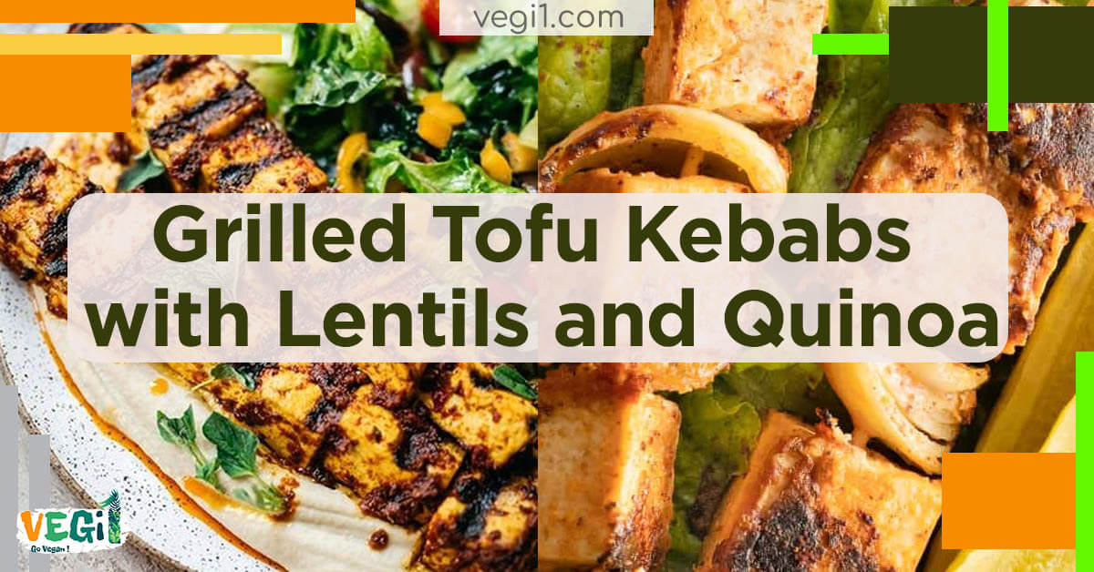 Grilled Tofu Kebabs with Lentils and Quinoa for vegans