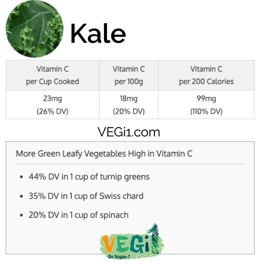 Kale is a vegetable source rich in vitamin C