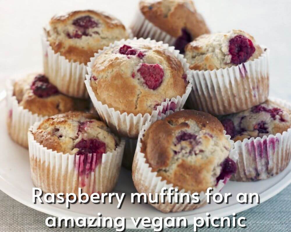 Raspberry muffins for an amazing vegan picnic