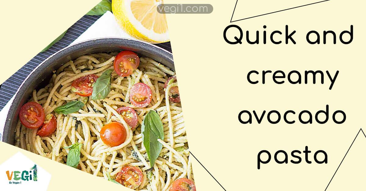 Quick and creamy avocado pasta with nourishing veggies and a kick of garlic.