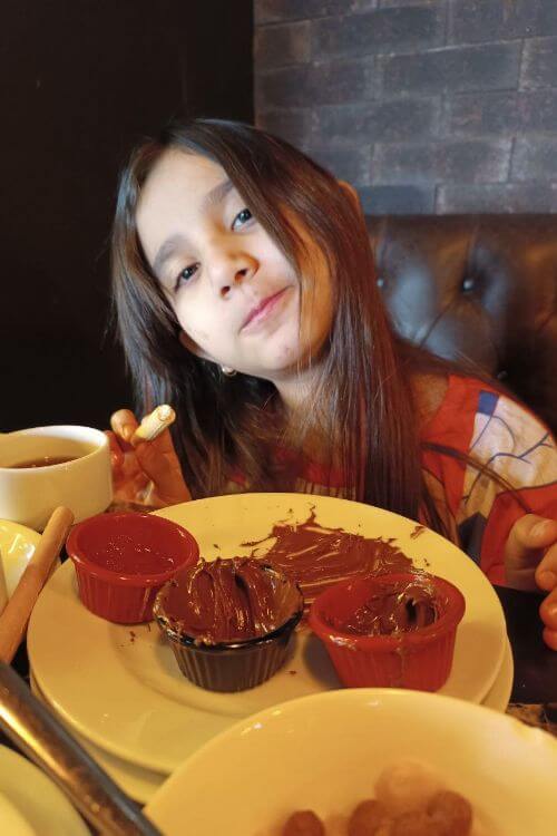 Mersana was eating breakfast of chocolate and french fries at a hotel in Ankara with an open buffet breakfast.