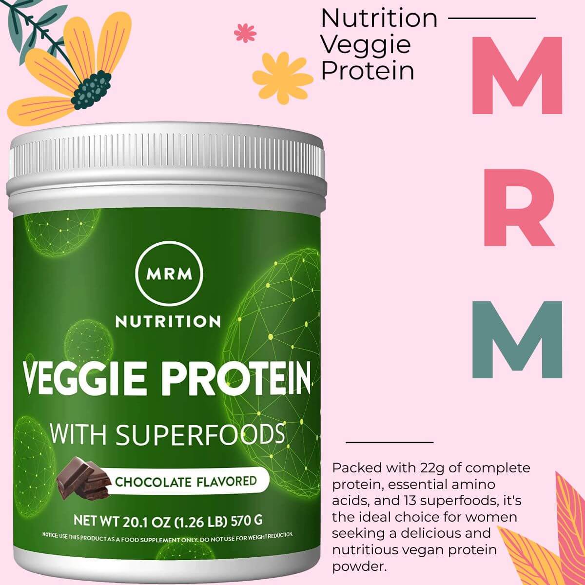 MRM Veggie Protein with Superfoods-Top Vegan Protein Powder for WomenDiscover MRM Nutrition's Veggie Protein with Superfoods. Packed with 22g of complete protein, essential amino acids, and 13 superfoods, it's ideal for women seeking a delicious and nutritious vegan protein powder.