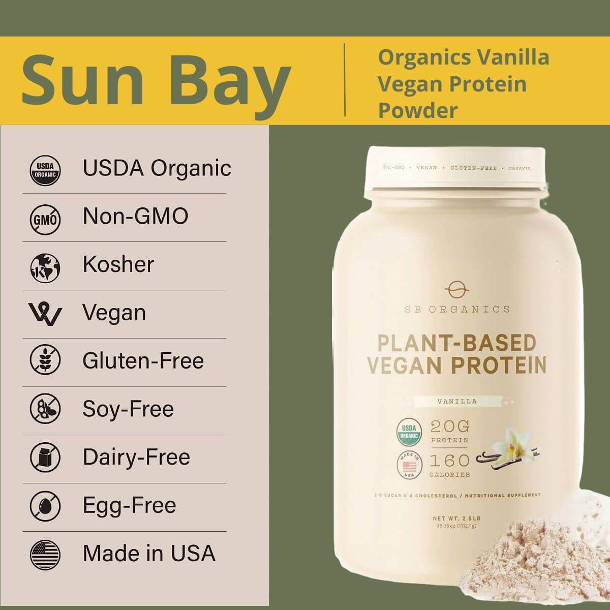 Sun Bay Organics Vanilla Vegan Protein Powder -Vegan protein powders for women
