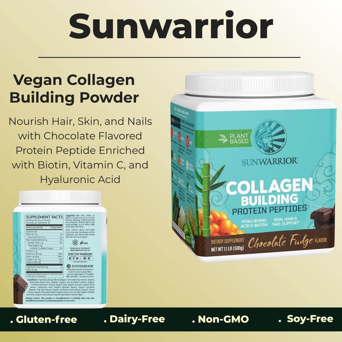 Vegan Collagen Building Powder Protein Peptide with Biotin Vitamin C Hyaluronic Acid Collagen Protein Powder for Hair Skin Nail Dairy Free Gluten Free | Chocolate Collagen Powder