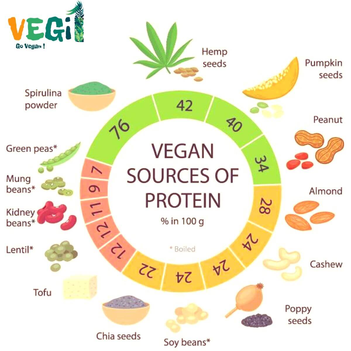 Highest protein vegan foods per 100g