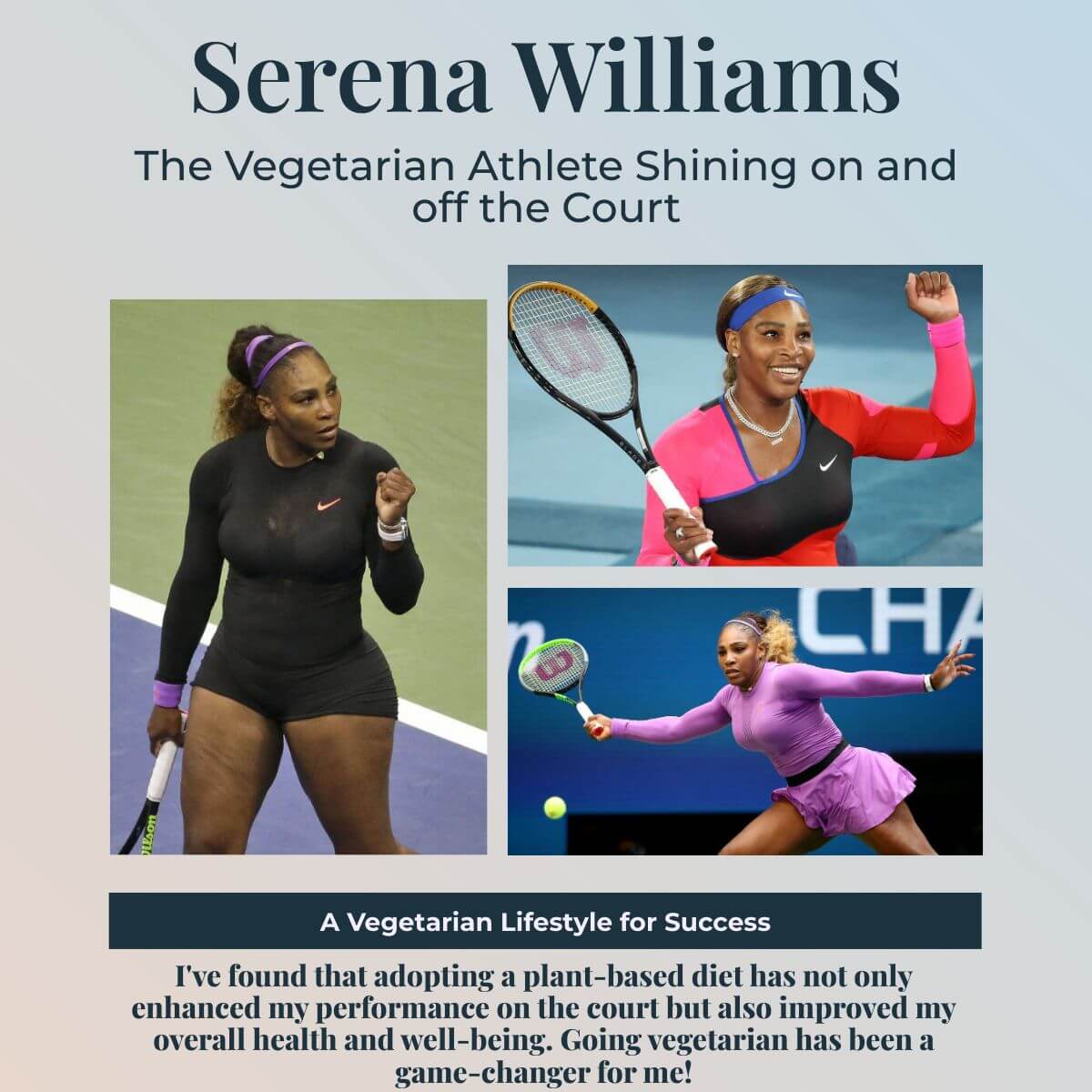 I've found that adopting a plant-based diet has not only enhanced my performance on the court but also improved my overall health and well-being. Going vegetarian has been a game-changer for me!