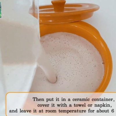 Then put it in a ceramic container, cover it with a towel or napkin, and leave it at room temperature for about 6 to 8 hour