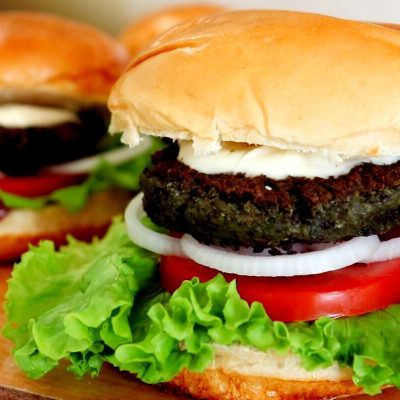 Indulge in the savory goodness of a homemade vegan burger made with black peas. Quick, healthy, and packed with flavor!