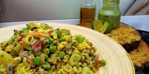Delicious Vegan Green Pasta Salad with Healthy Homemade Green Sauce