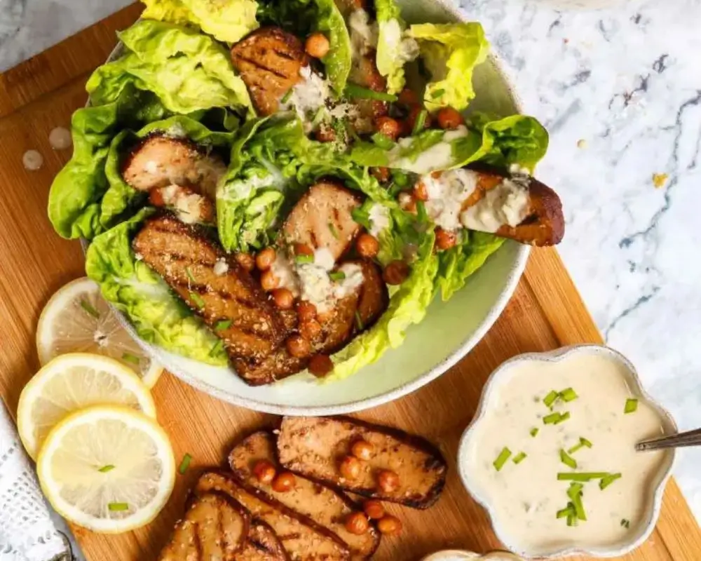 Raw Vegan Caesar Salad with Smoky Chickpea Croutons